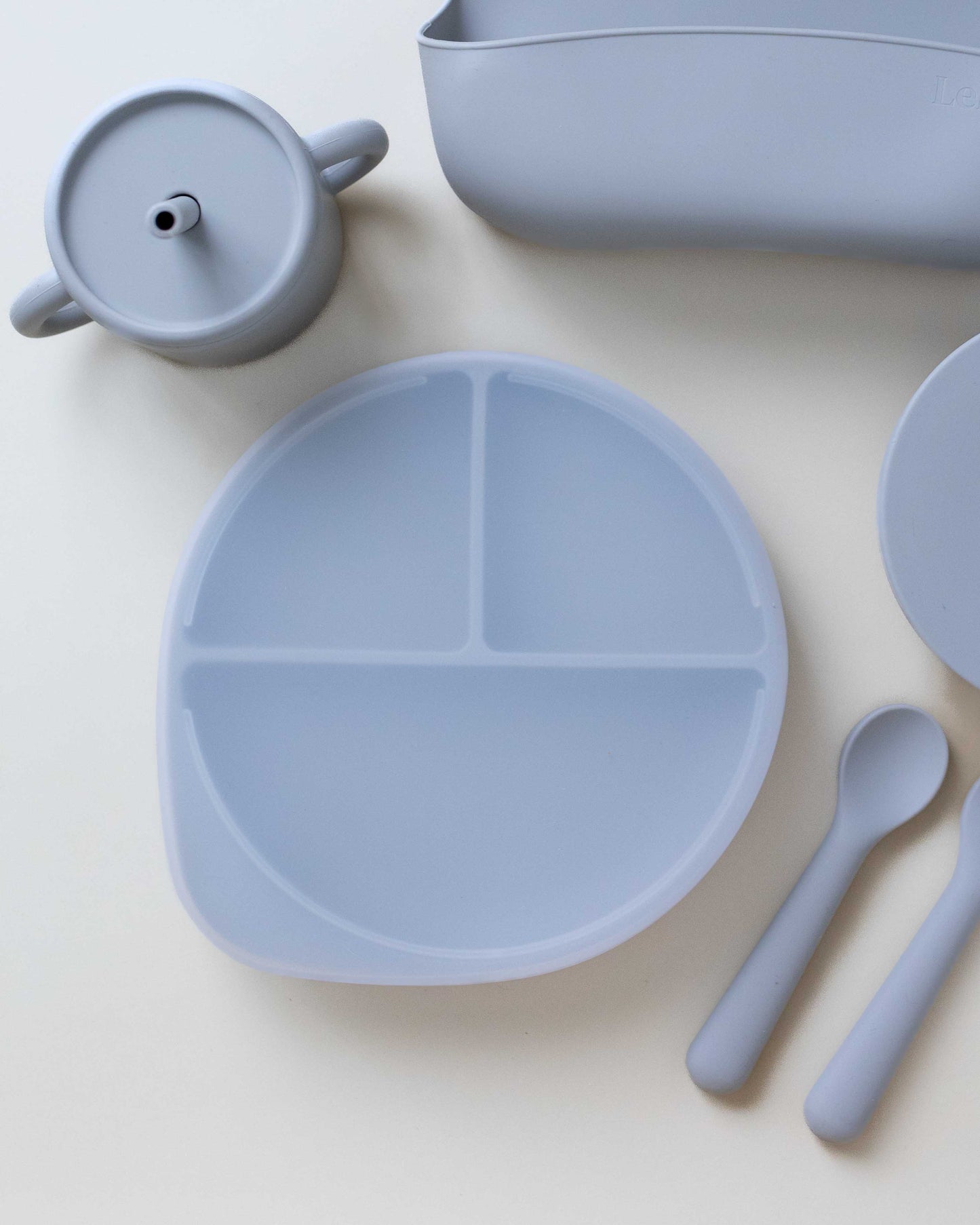 Divided children's plate with lid - Cloud Grey