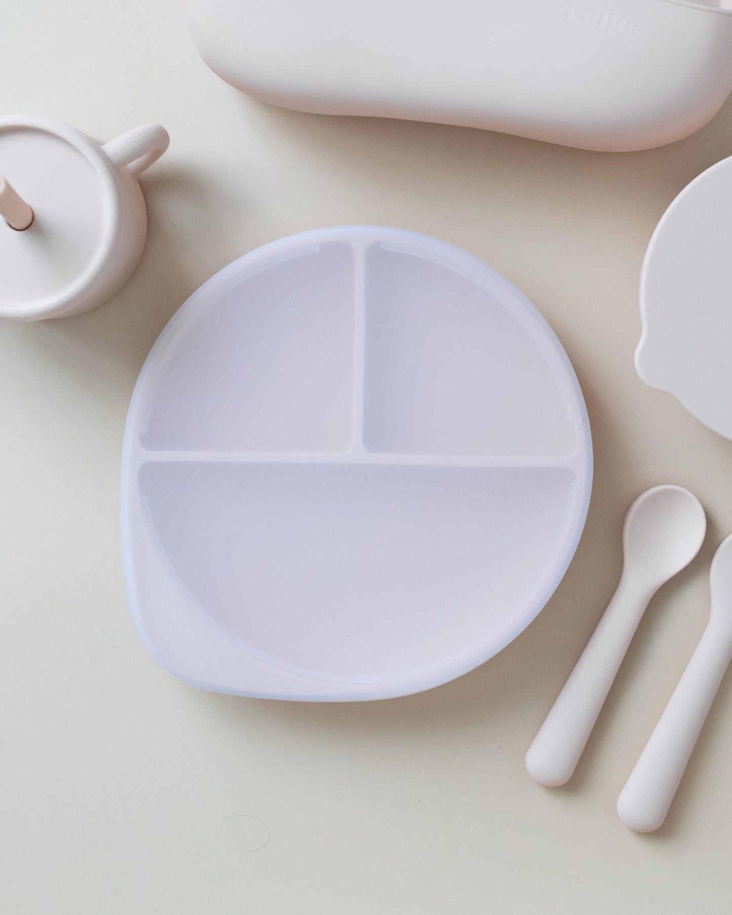 Divided children's plate with lid - Oat Beige