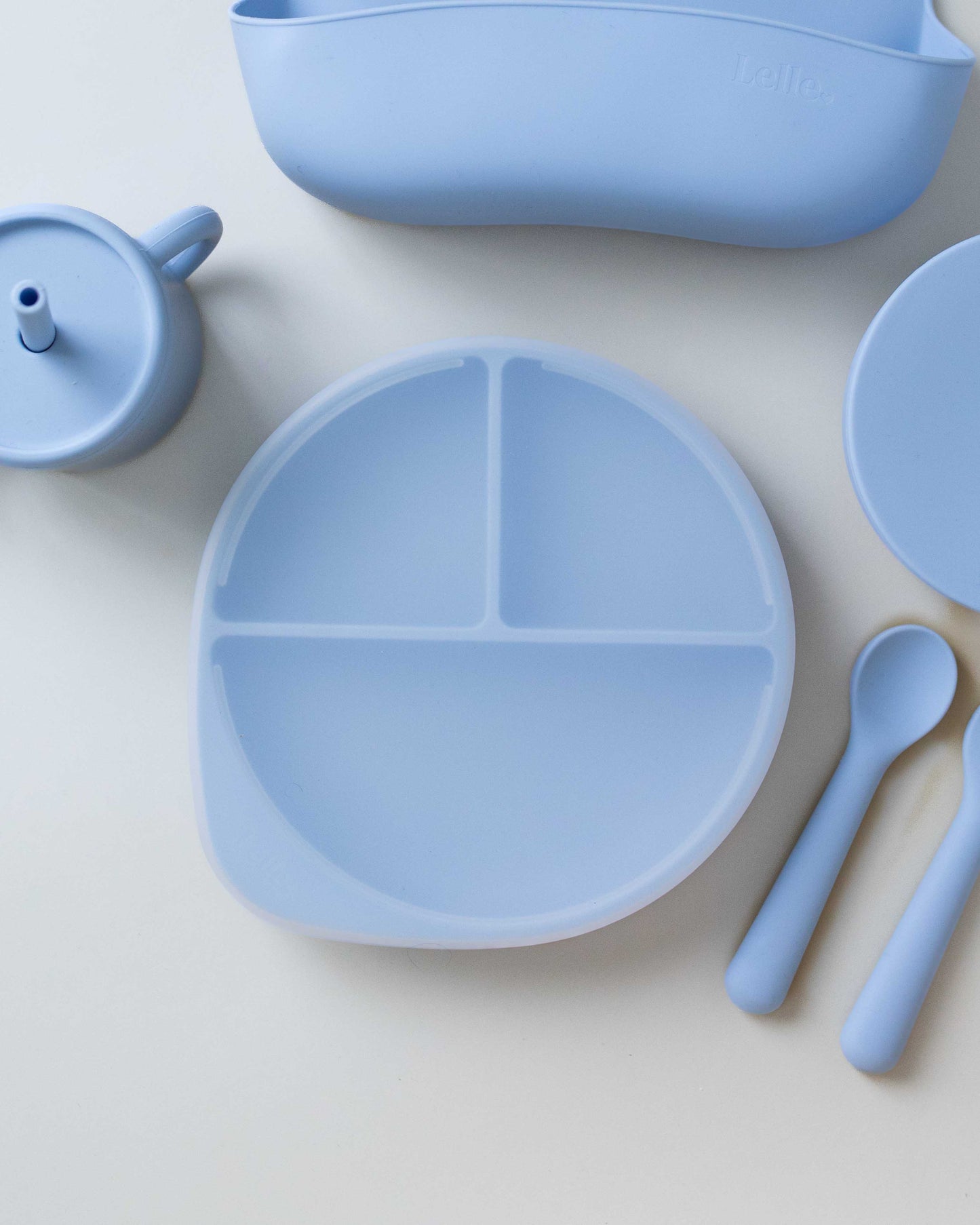 Divided children's plate with lid - Powder Blue