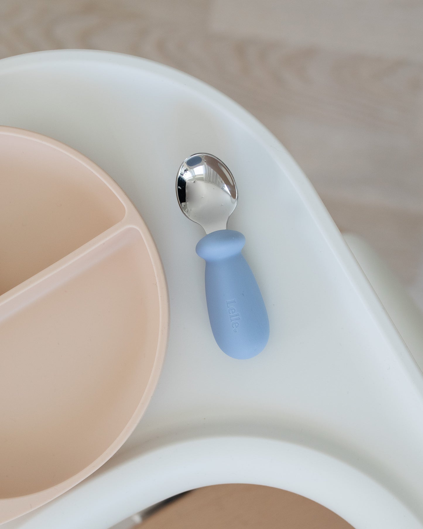 Children's spoon in silicone/steel - Powder Blue