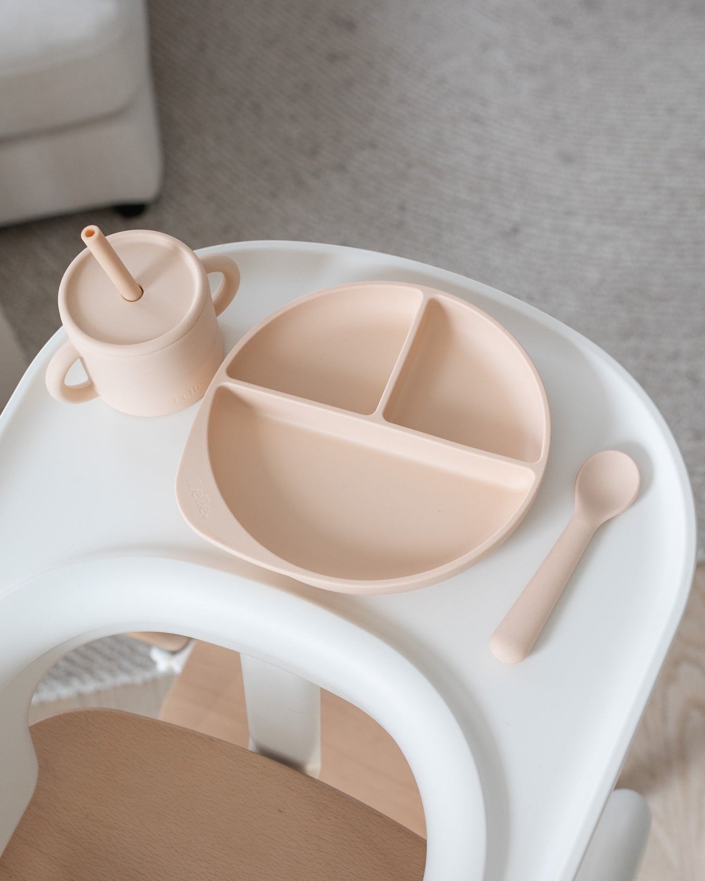 Divided children's plate with lid - Oat Beige