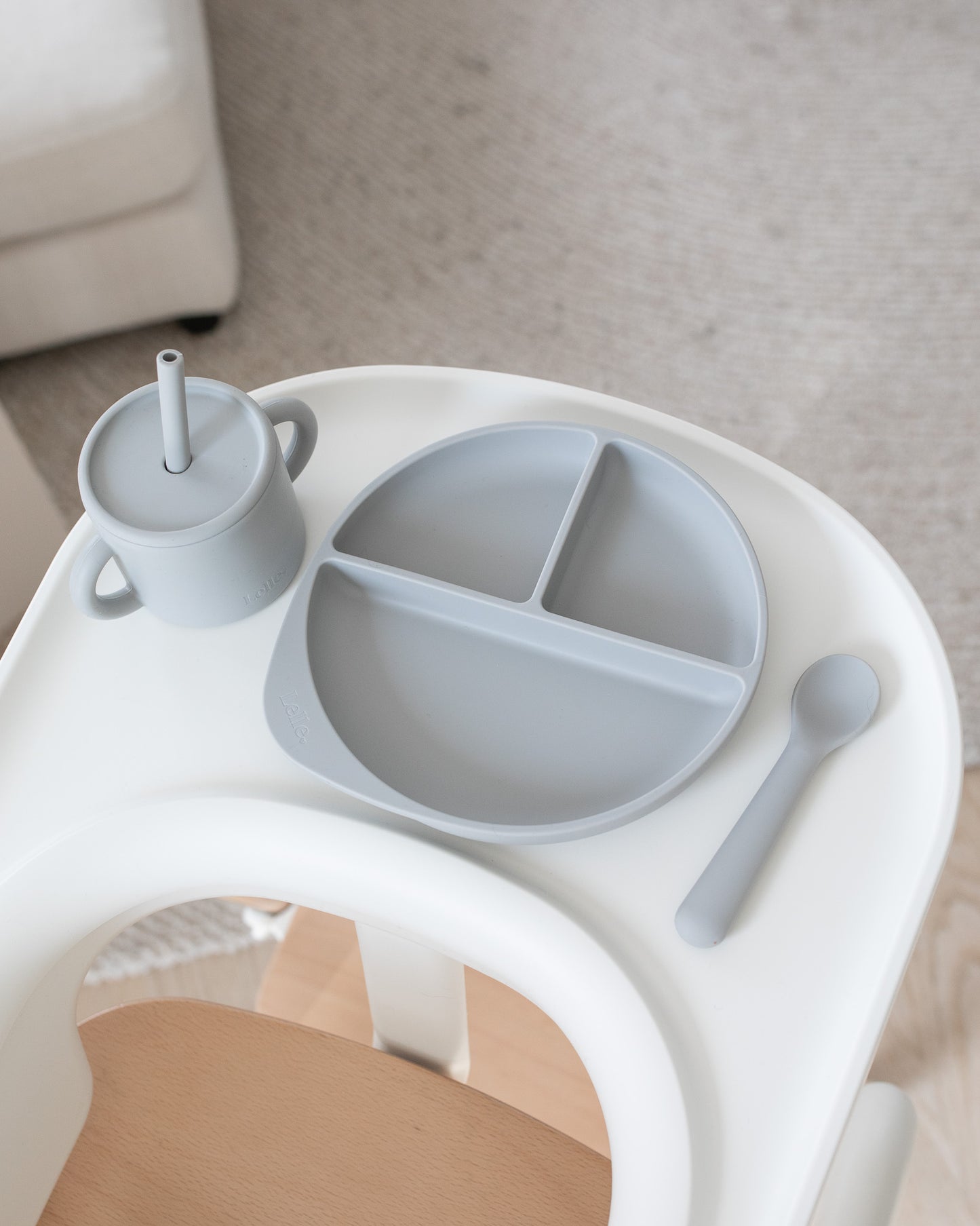 Divided children's plate with lid - Cloud Grey