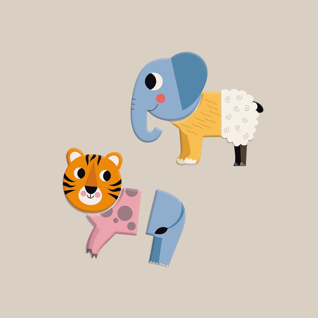 Magnetiska Mix-och-Match djur i trä – 30 delar