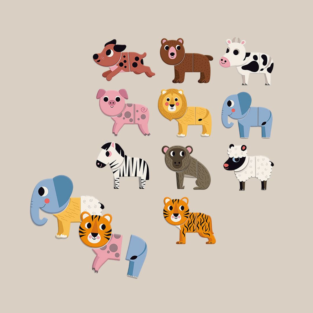 Magnetiska Mix-och-Match djur i trä – 30 delar