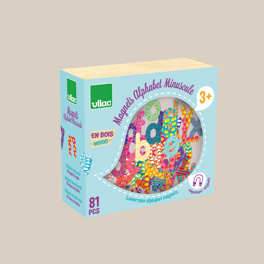 Magnetiska små bokstäver i trä – mönstrade - 81 delar